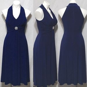 Jessica Howard Rhinestone Brooch Halter Cocktail Dress Size 4 Evening Party